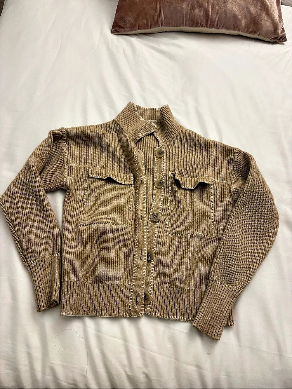 Central Park West Dean Topstitch Sweater Brown XS